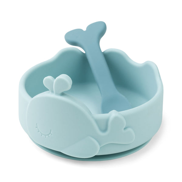 done by deer Silicone Stick&Stay bowl & baby spoon - Wally - Blue