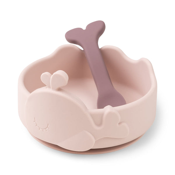 done by deer Silicone Stick&Stay bowl & baby spoon - Wally - Powder