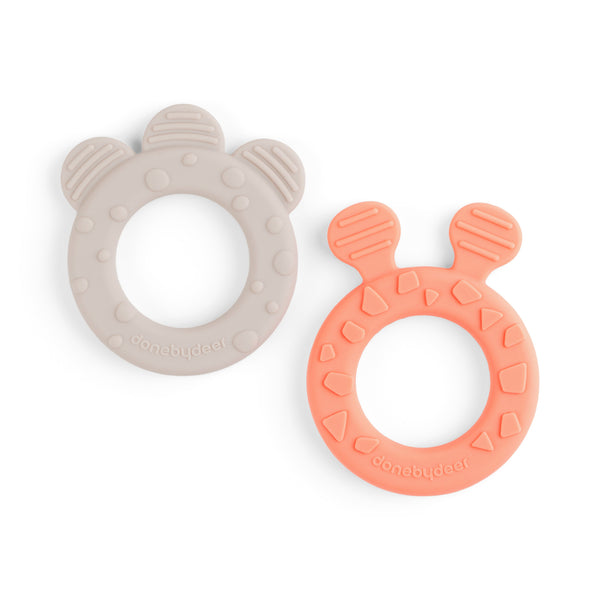 Done By Deer Teether 2-pack - Deer Friends - Sand/Coral