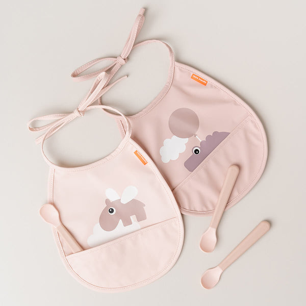 Done By Deer Tiny Pocket Bib 2-pack - Happy Clouds - Powder