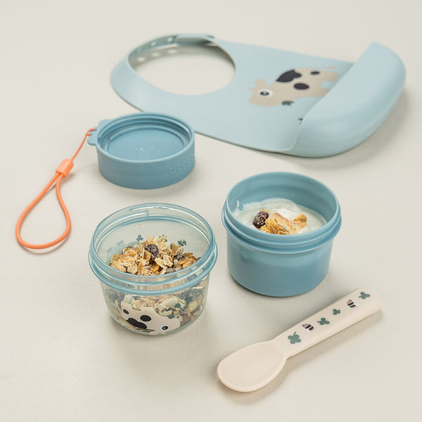 Done By Deer To Go 2-way Snack Container S - Tiny Farm - Blue