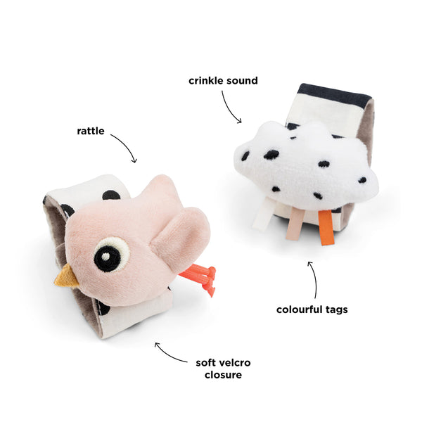 Done By Deer Wrist Rattle Set 2-pack - Happy Clouds - Powder