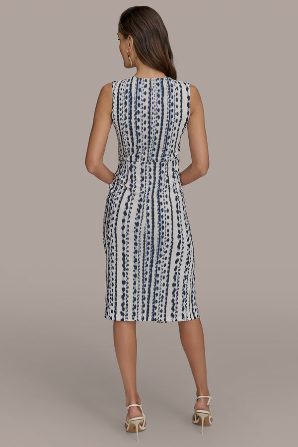 Donna Karan ABSTRACT PRINT GATHERED SHEATH DRESS Ink Multi
