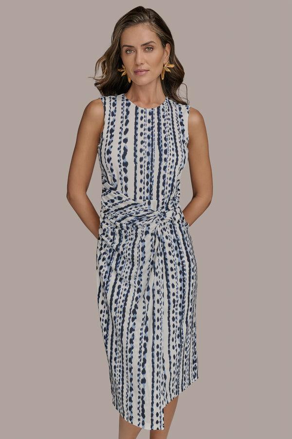 Donna Karan ABSTRACT PRINT GATHERED SHEATH DRESS Ink Multi
