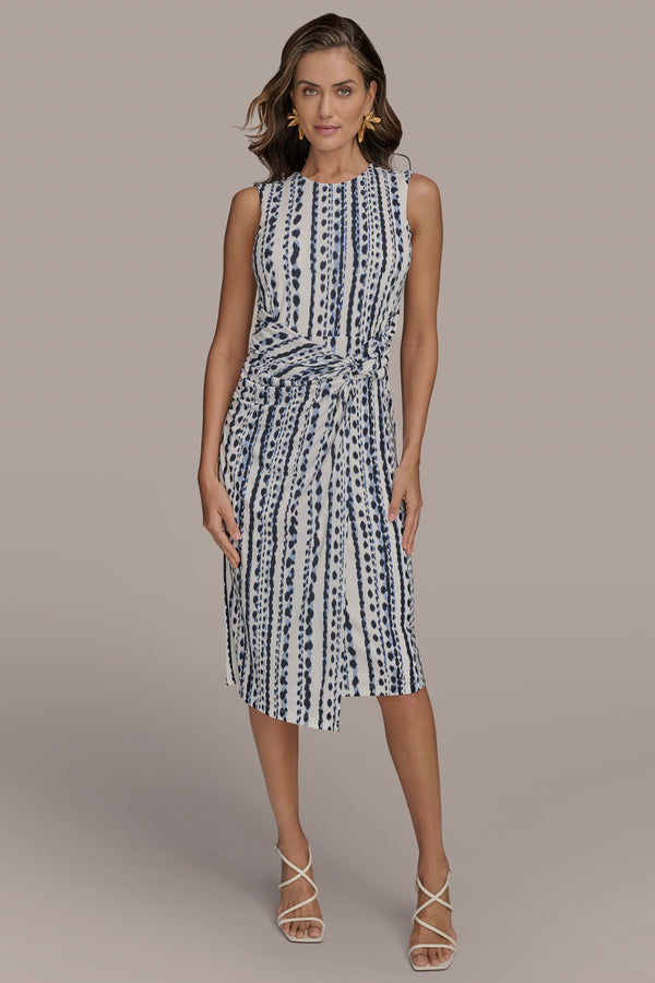 donna karan ABSTRACT PRINT GATHERED SHEATH DRESS Ink Multi