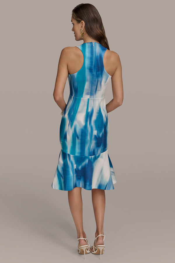 Donna Karan ABSTRACT PRINT MIDI SHEATH DRESS INK MULTI