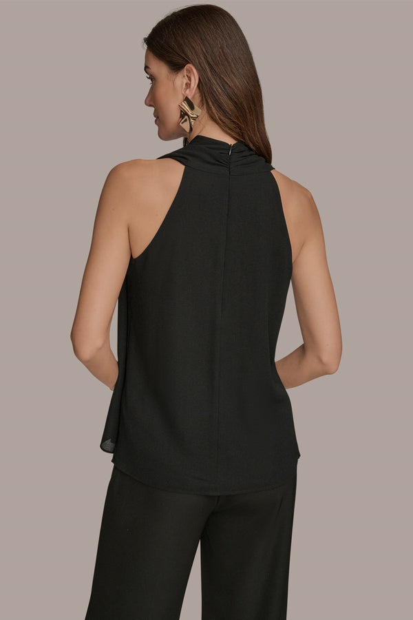 Donna Karan ASYMMETRIC DRAPED SHOULDER BLOUSE Black