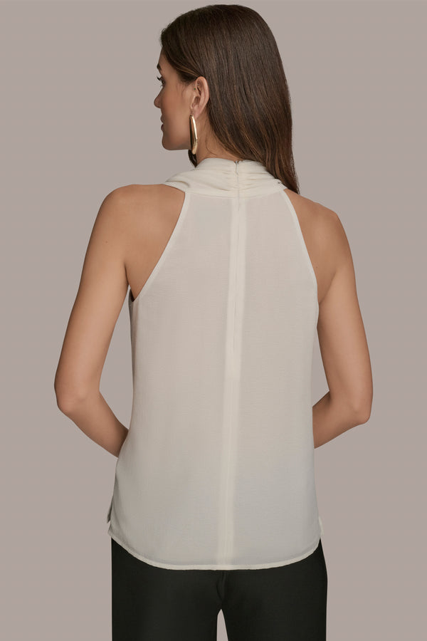 Donna Karan ASYMMETRIC DRAPED SHOULDER BLOUSE Cream