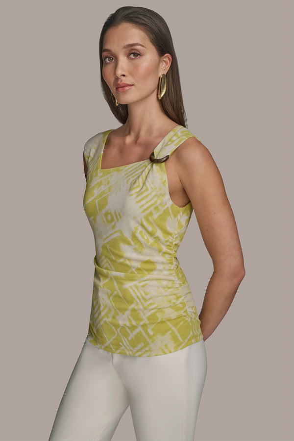 Donna Karan ASYMMETRIC EMBELLISHED TOP Scuffed Citron Multi