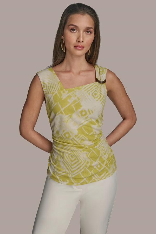 donna karan ASYMMETRIC EMBELLISHED TOP Scuffed Citron Multi