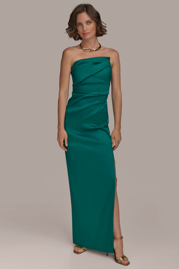 donna karan ASYMMETRIC STRAPLESS GATHERED GOWN LAWN