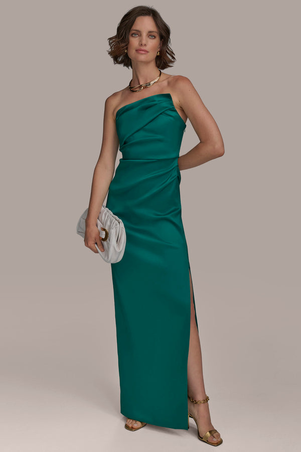 Donna Karan ASYMMETRIC STRAPLESS GATHERED GOWN LAWN