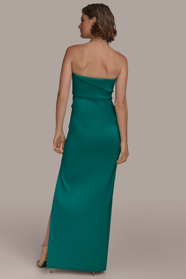 Donna Karan ASYMMETRIC STRAPLESS GATHERED GOWN LAWN