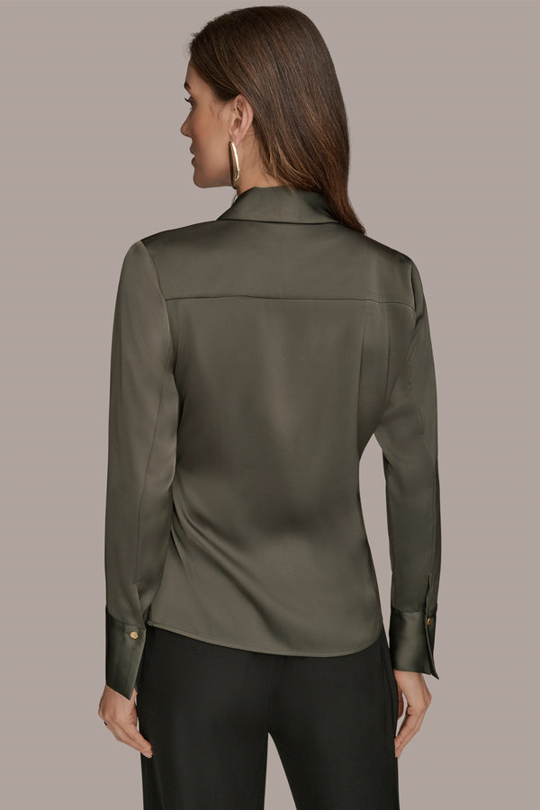 Donna Karan ASYMMETRIC WRAP-EFFECT BLOUSE DARK MINERAL