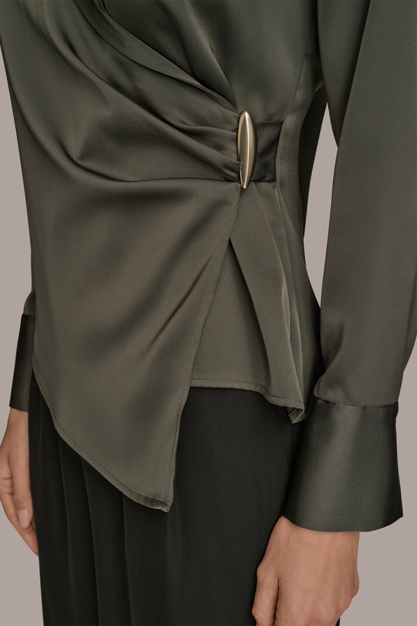 Donna Karan ASYMMETRIC WRAP-EFFECT BLOUSE DARK MINERAL