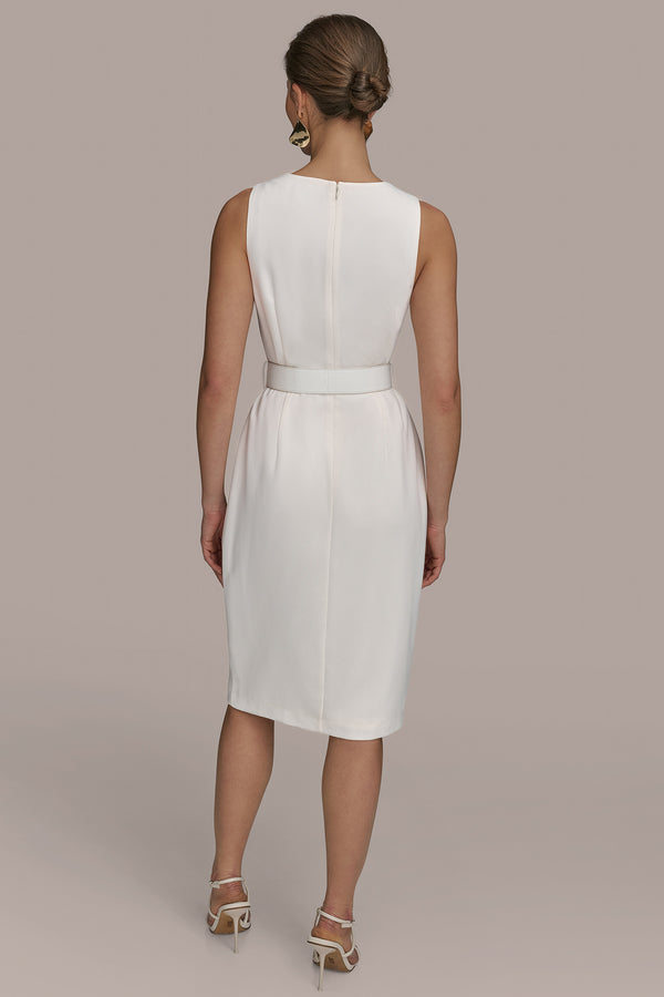 Donna Karan ASYMMETRICAL NECK FAUX WRAP SHEATH CREAM