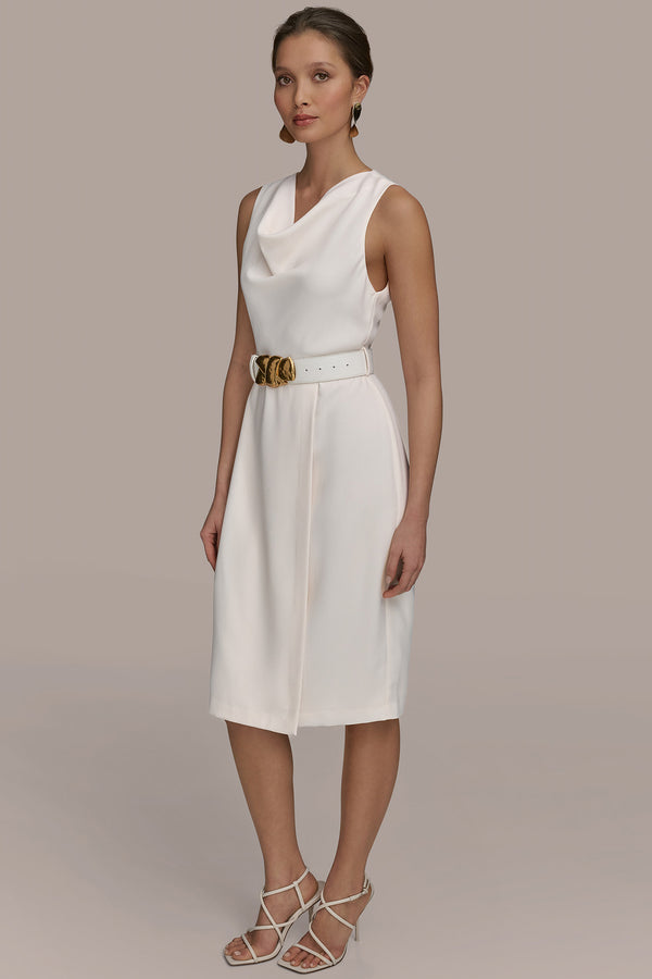Donna Karan ASYMMETRICAL NECK FAUX WRAP SHEATH CREAM