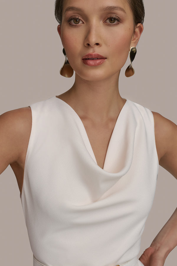 Donna Karan ASYMMETRICAL NECK FAUX WRAP SHEATH CREAM