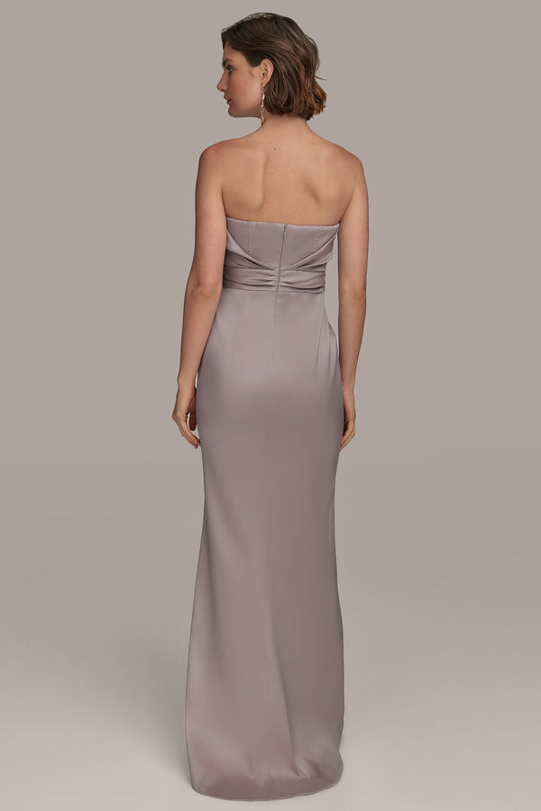 Donna Karan ASYMMETRICAL NECK FRONT DRAPED GOWN COBBLESTONE