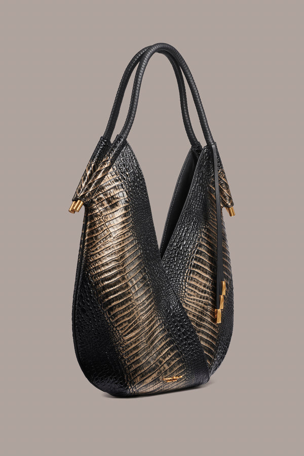 Donna Karan BALDWIN CROC-EFFECT MINI SHOULDER BAG Black