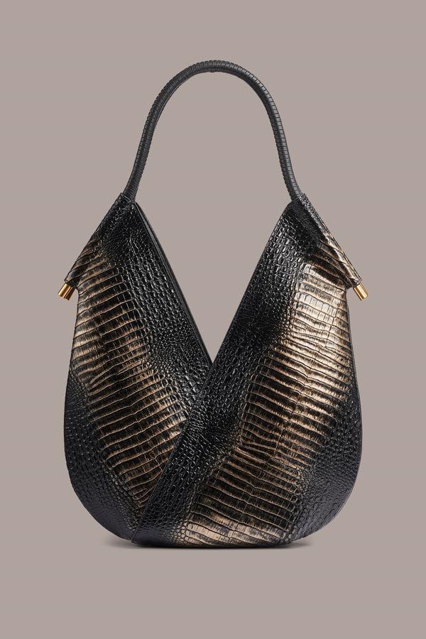 Donna Karan BALDWIN CROC-EFFECT MINI SHOULDER BAG Black