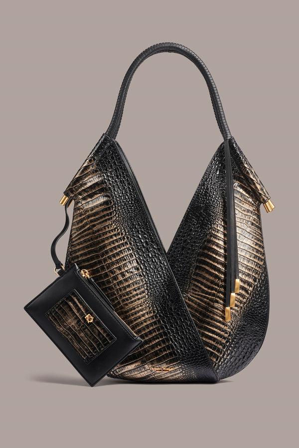 donna karan BALDWIN CROC-EFFECT MINI SHOULDER BAG Black