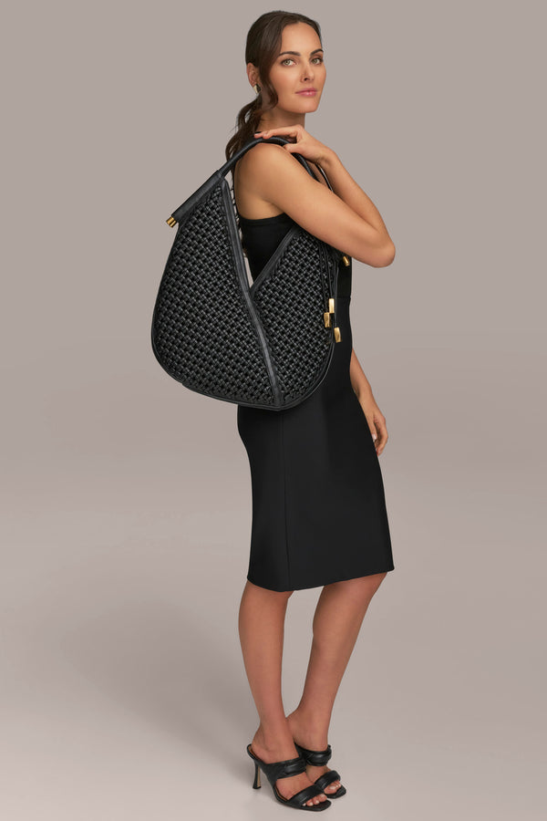Donna Karan BALDWIN LARGE WOVEN SHOULDER BLACK/GOLD