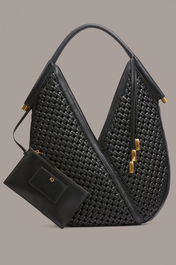 donna karan BALDWIN LARGE WOVEN SHOULDER BLACK/GOLD