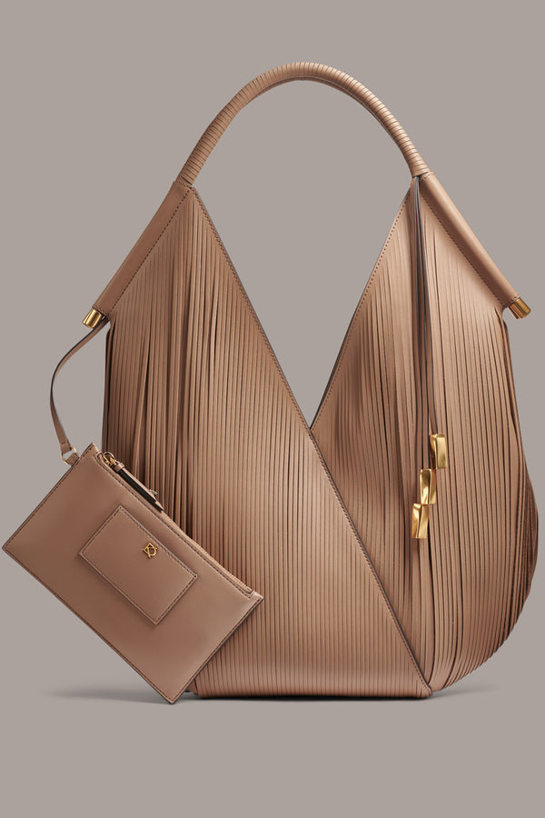 donna karan BALDWIN LASER-CUT SHOULDER BAG Toasted Almond