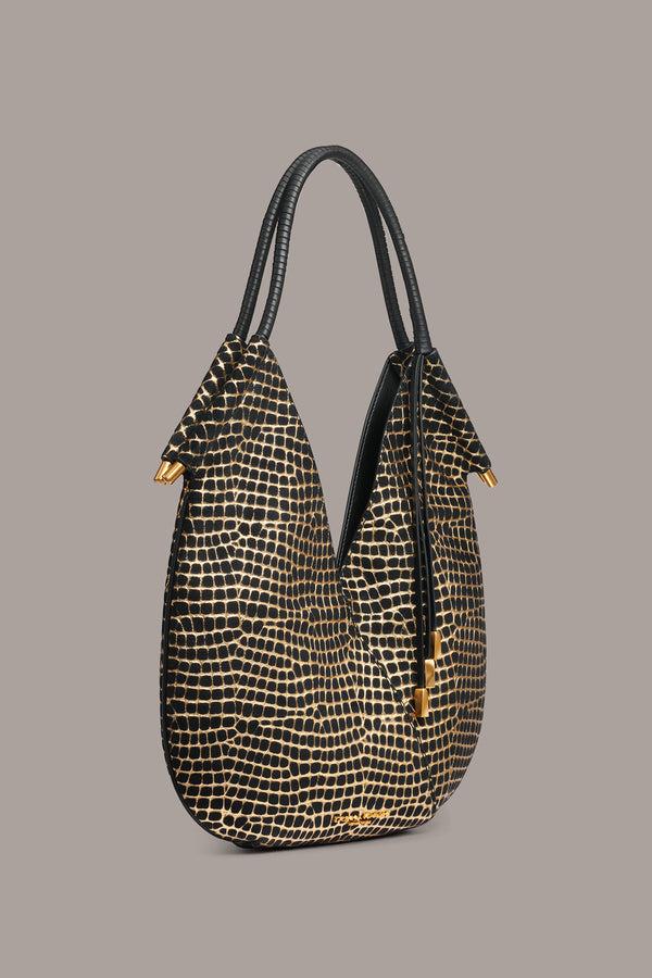 Donna Karan BALDWIN METALLIC CROCO MINI SHOULDER Black