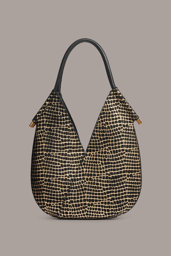 Donna Karan BALDWIN METALLIC CROCO MINI SHOULDER Black