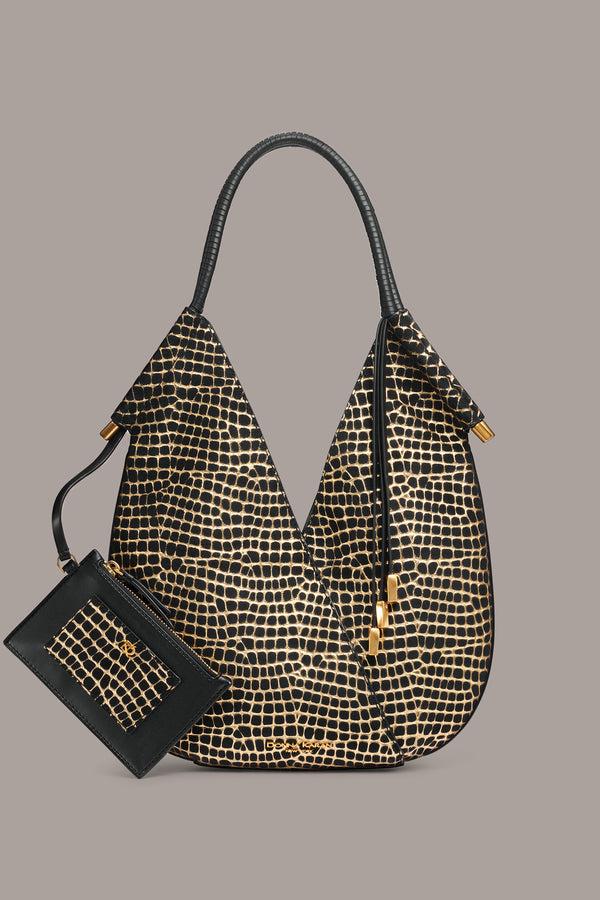 donna karan BALDWIN METALLIC CROCO MINI SHOULDER Black