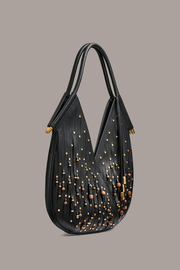 Donna Karan BALDWIN MINI BEADED LASER-CUT SHOULDER BAG Black / Gold