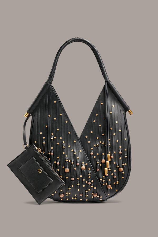 donna karan BALDWIN MINI BEADED LASER-CUT SHOULDER BAG Black / Gold