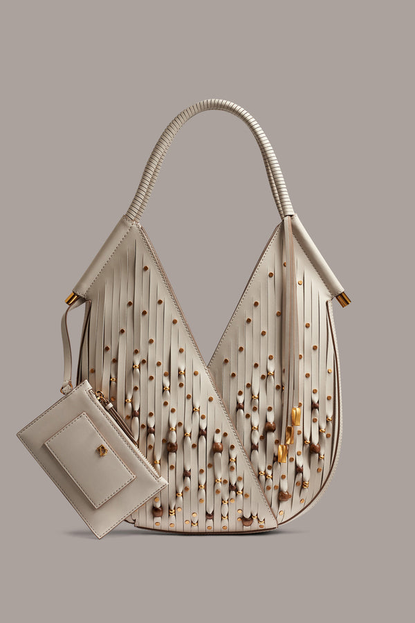 donna karan BALDWIN MINI BEADED LASER-CUT SHOULDER BAG Sand