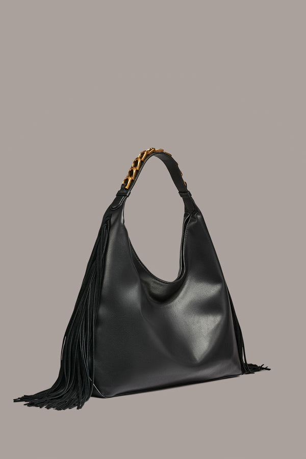 Donna Karan BELLMORE FRINGE SMALL SHOULDER BAG Black / Gold