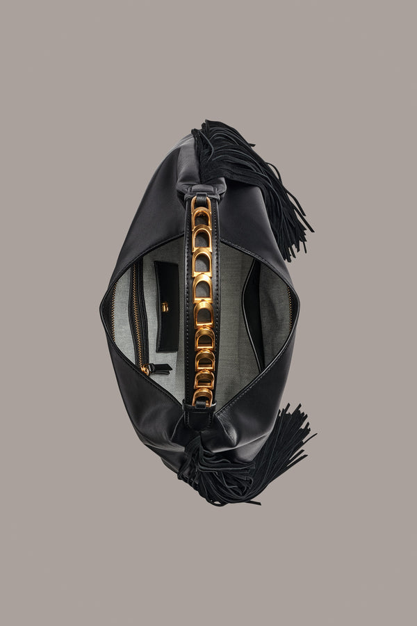 Donna Karan BELLMORE FRINGE SMALL SHOULDER BAG Black / Gold