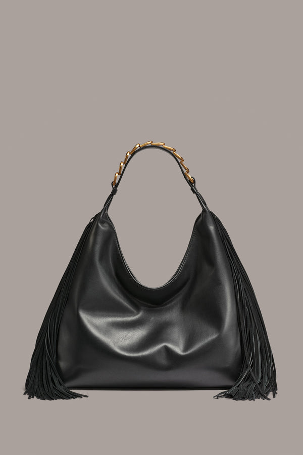 donna karan BELLMORE FRINGE SMALL SHOULDER BAG Black / Gold