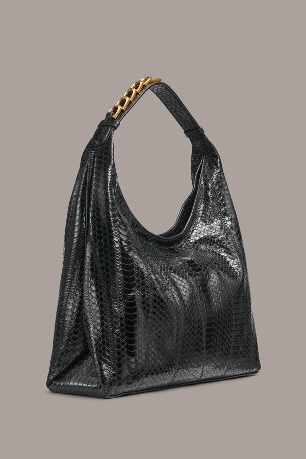 Donna Karan BELLMORE SMALL SKIPPER SNAKE SHOULDER BAG BLACK/GOLD