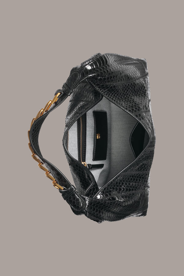 Donna Karan BELLMORE SMALL SKIPPER SNAKE SHOULDER BAG BLACK/GOLD