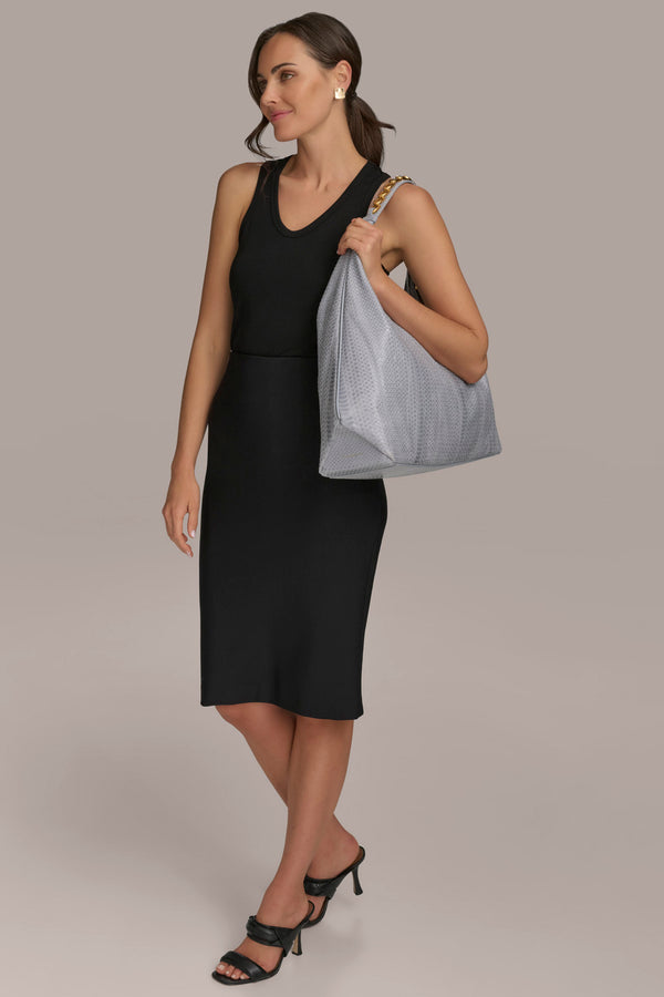 Donna Karan BELLMORE XL SKIPPER SNAKE HOBO BAG Sky Grey