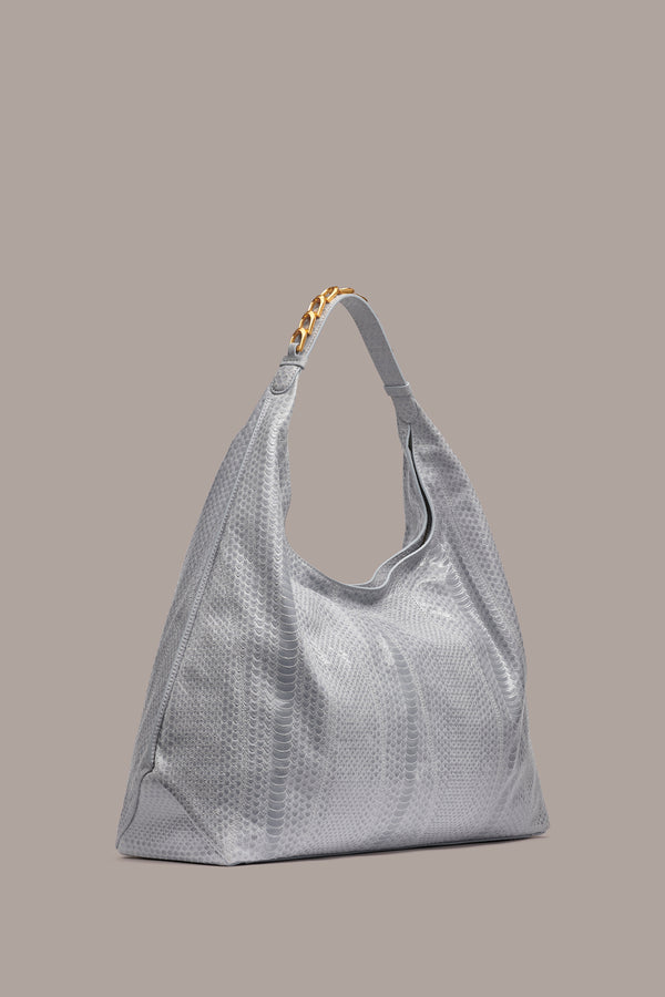 Donna Karan BELLMORE XL SKIPPER SNAKE HOBO BAG Sky Grey