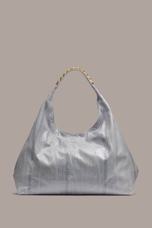 donna karan BELLMORE XL SKIPPER SNAKE HOBO BAG Sky Grey