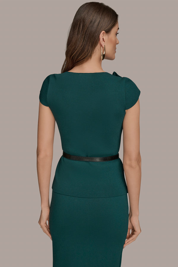 Donna Karan BELTED ASYMMETRIC GATHERED SWEATER HUDSON