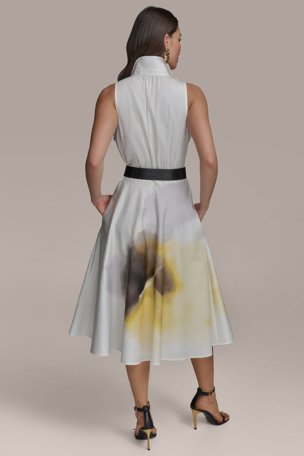 Donna Karan BELTED BUTTON UP DRESS PANNACOTTA MULTI