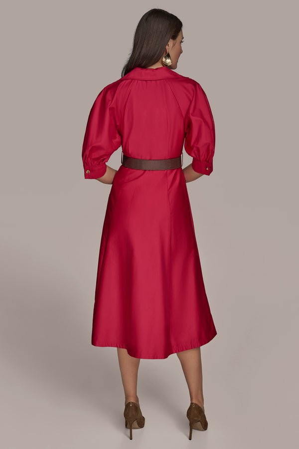 Donna Karan BELTED COTTON MIDI SHIRT DRESS AUDACIOUS
