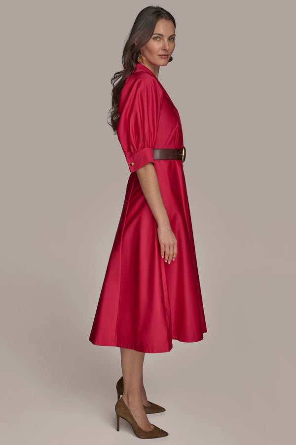 Donna Karan BELTED COTTON MIDI SHIRT DRESS AUDACIOUS