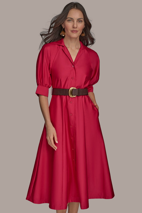 Donna Karan BELTED COTTON MIDI SHIRT DRESS AUDACIOUS