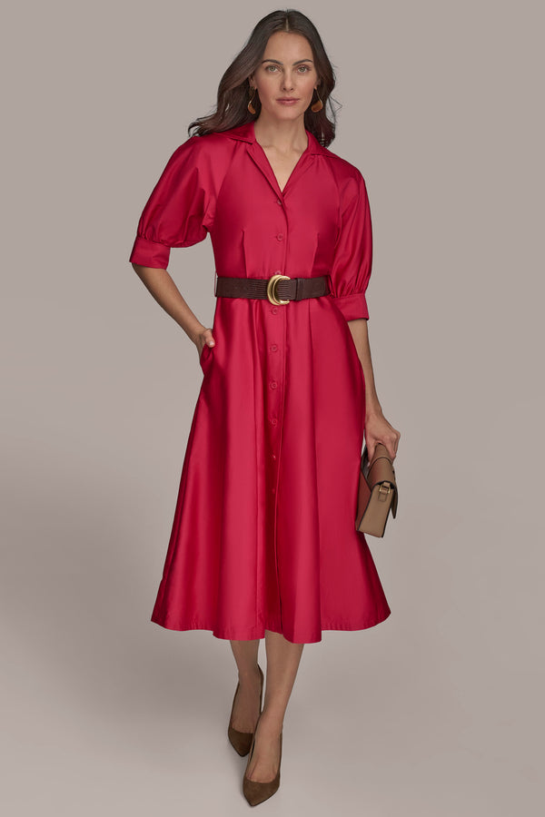 donna karan BELTED COTTON MIDI SHIRT DRESS AUDACIOUS