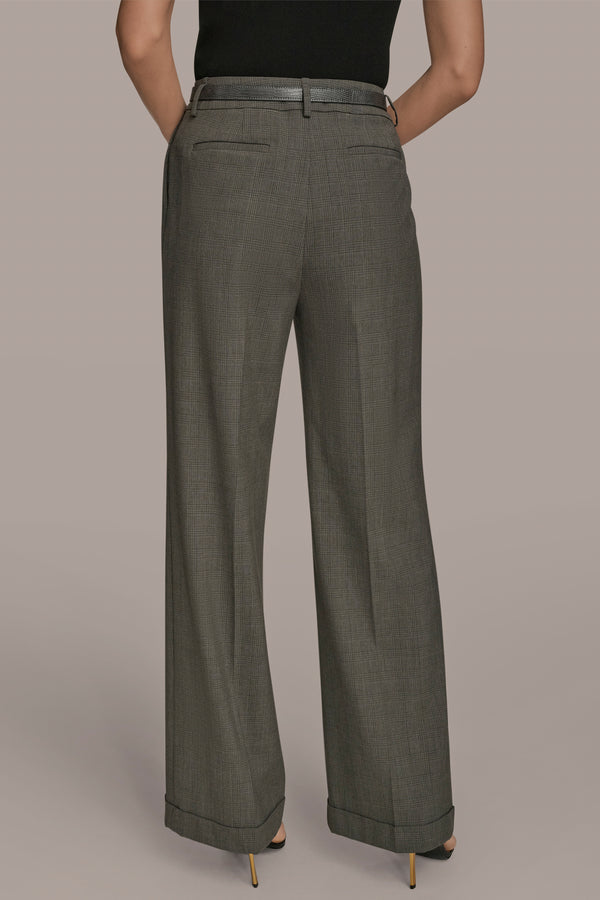 Donna Karan BELTED CUFFED WIDE-LEG SUIT PANT DARK MINERAL